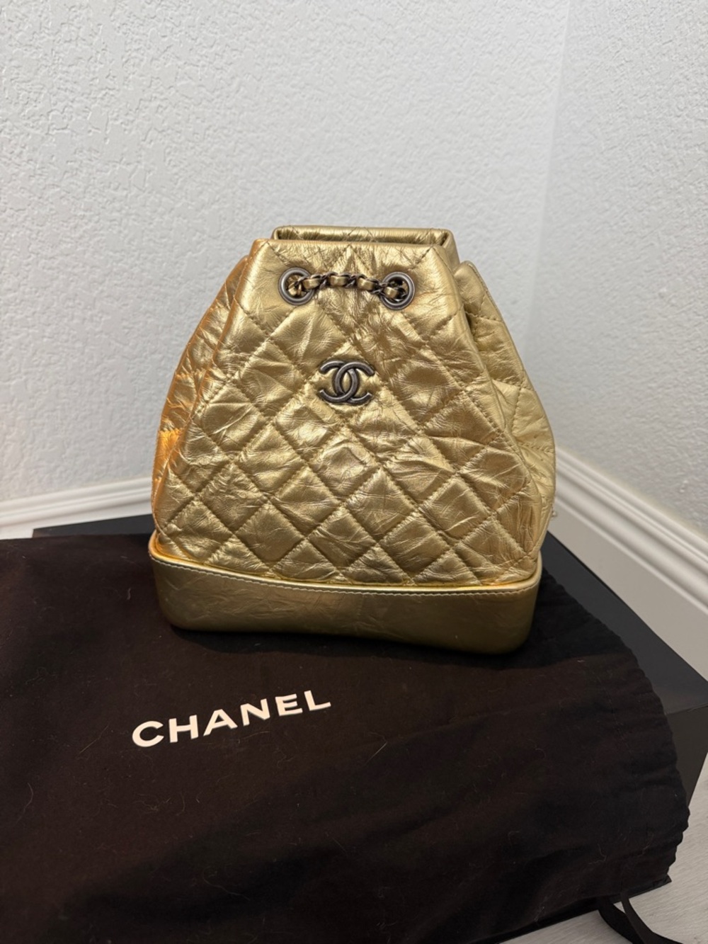 Chanel Metallic Gold Leather Small Gabrielle Backpack